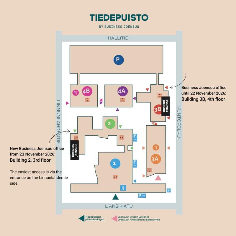 Business Joensuu is moving to the 3rd floor of Building 2 at Tiedepuisto on 23.11.2026