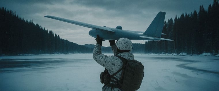Digitaalinen rajaturvallisuus - sotilas lähettämässä droonia lentoon