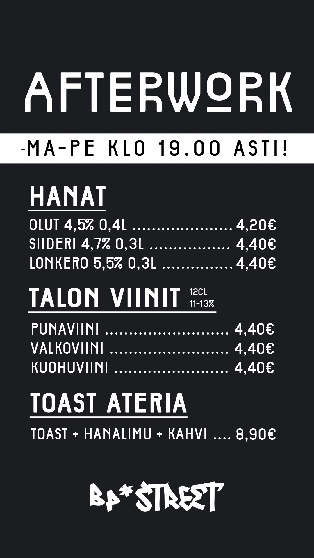 Bepop street after work tarjoukset Bepop street after work tarjoukset